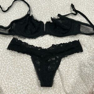 Black Lace Lingerie Thong Set
